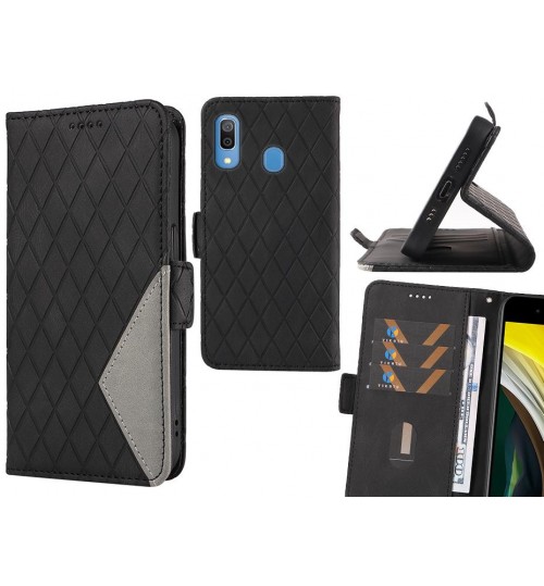 Samsung Galaxy A30 Case Grid Wallet Leather Case - Black