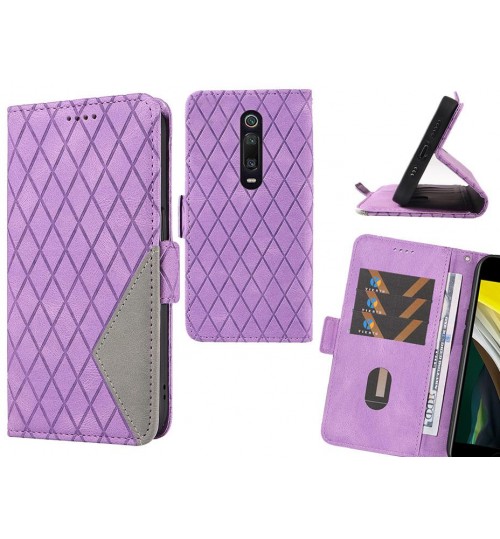 Xiaomi Mi 9t Case Grid Wallet Leather Case - Purple