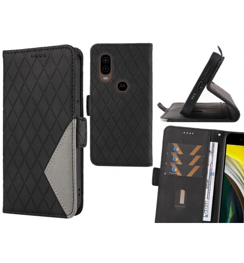 Moto P40 Case Grid Wallet Leather Case - Black