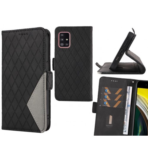 Galaxy A51 Case Grid Wallet Leather Case - Black