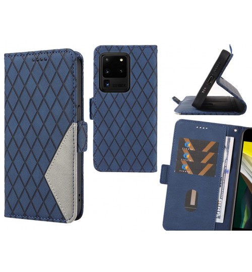Galaxy S20 Ultra Case Grid Wallet Leather Case - Blue