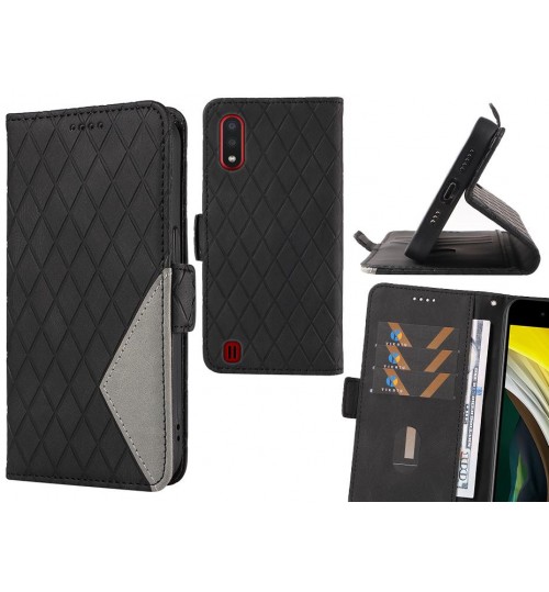 Samsung Galaxy A01 Case Grid Wallet Leather Case - Black
