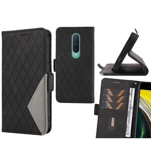 Oneplus 8 Case Grid Wallet Leather Case - Black