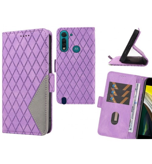 Moto G8 Power Lite Case Grid Wallet Leather Case - Purple