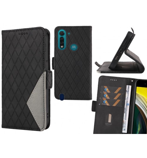 Moto G8 Power Lite Case Grid Wallet Leather Case - Black