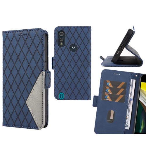 Moto E6s Case Grid Wallet Leather Case - Blue