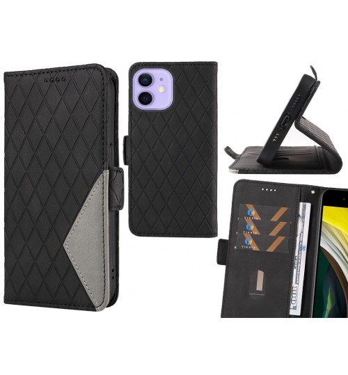 Iphone 12 Mini Case Grid Wallet Leather Case - Black