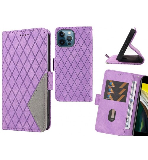 Iphone 12 Pro Case Grid Wallet Leather Case - Purple