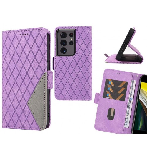 Galaxy S21 Ultra Case Grid Wallet Leather Case - Purple