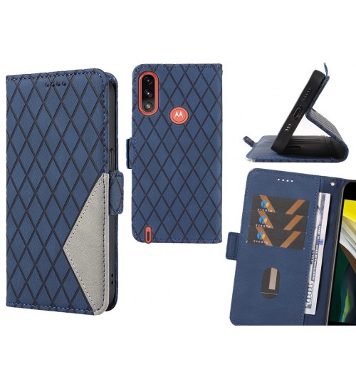Moto E7 Power Case Grid Wallet Leather Case - Blue