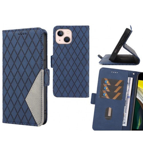 Iphone 13 Mini Case Grid Wallet Leather Case - Blue