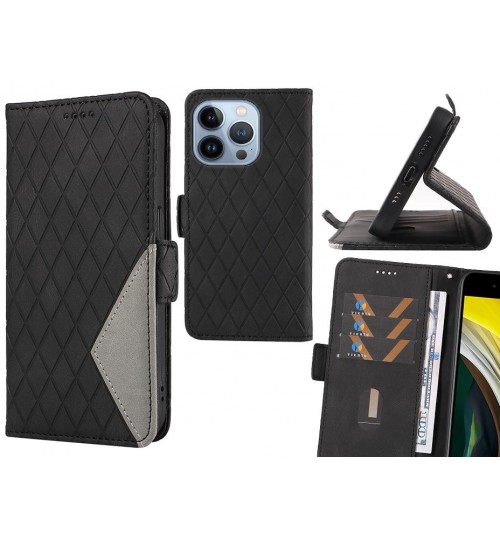 Iphone 13 Pro Case Grid Wallet Leather Case - Black