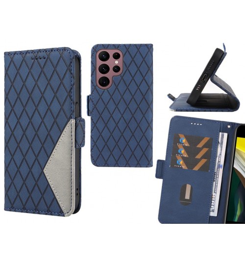 Samsung Galaxy S22 Ultra Case Grid Wallet Leather Case - Blue