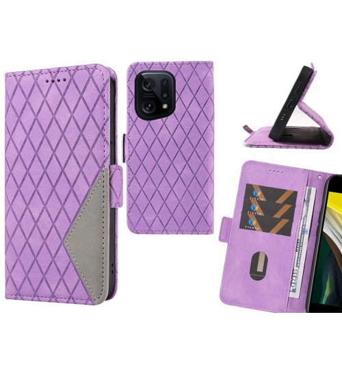 Oppo Find X5 Case Grid Wallet Leather Case - Purple