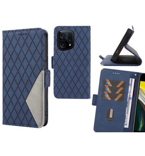 Oppo Find X5 Case Grid Wallet Leather Case - Blue
