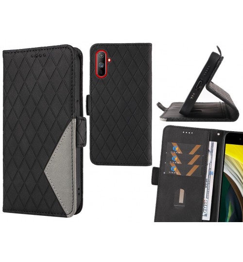 Realme C3 Case Grid Wallet Leather Case - Black