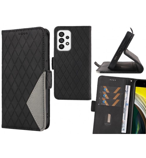 Samsung Galaxy A73 5g Case Grid Wallet Leather Case - Black