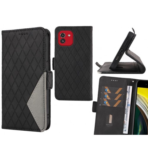 Samsung Galaxy A03 Case Grid Wallet Leather Case - Black