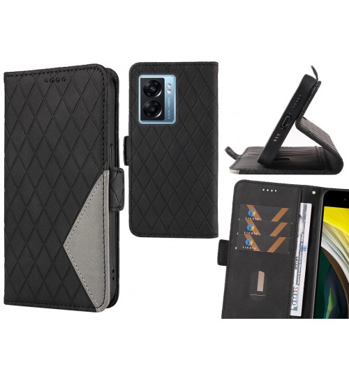 Oppo A77 2022 Case Grid Wallet Leather Case - Black
