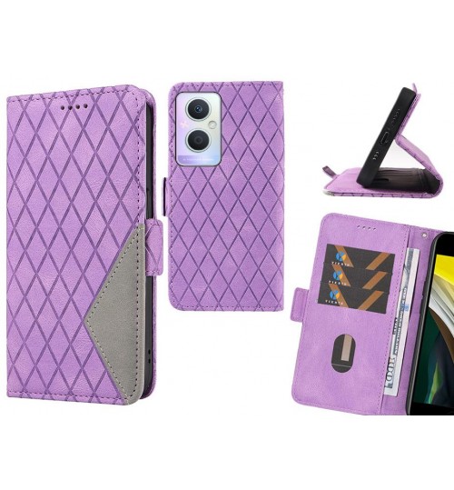 Oppo A96 Case Grid Wallet Leather Case - Purple