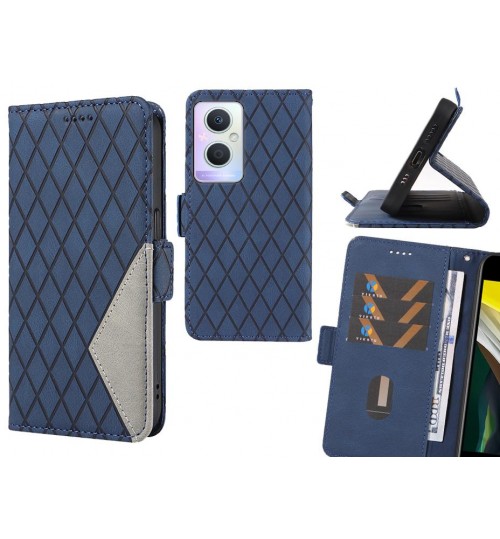 Oppo A96 Case Grid Wallet Leather Case - Blue