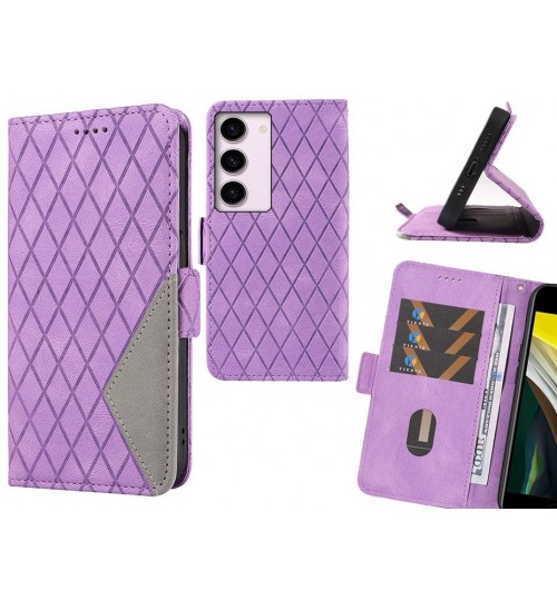 Samsung Galaxy S23 Case Grid Wallet Leather Case - Purple