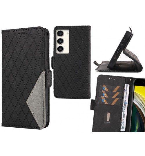 Samsung Galaxy S23 Plus Case Grid Wallet Leather Case - Black