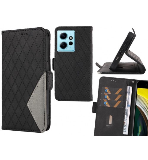 Xiaomi Redmi Note 12 4g Case Grid Wallet Leather Case - Black