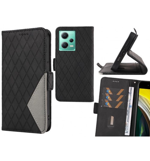 Xiaomi Redmi Note 12 5g Case Grid Wallet Leather Case - Black