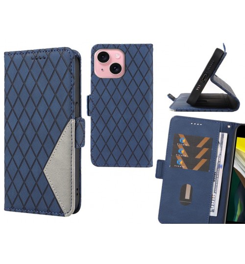 iPhone 15 Case Grid Wallet Leather Case