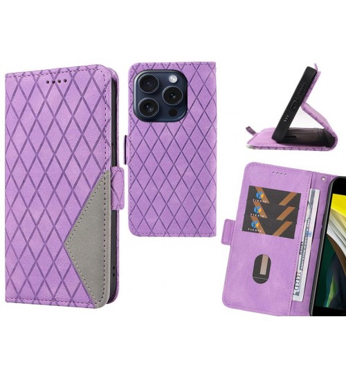 iPhone 15 Pro Case Grid Wallet Leather Case