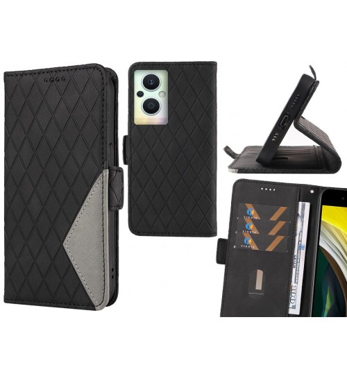 Oppo Reno 8 Lite 5g Case Grid Wallet Leather Case - Black