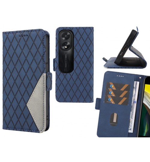 Oppo A38 Case Grid Wallet Leather Case - Blue