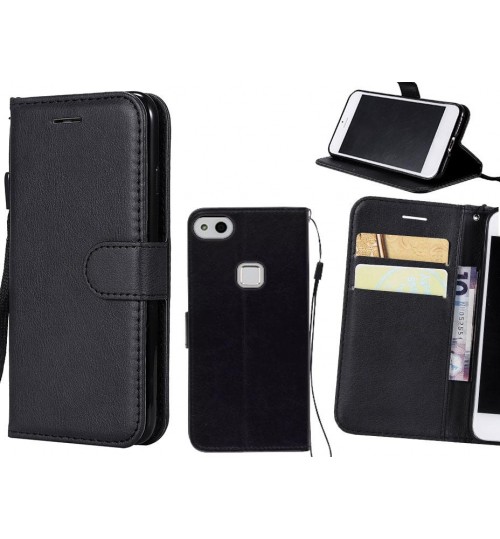 Huawei P10 Lite Case Fine Leather Wallet Case - Black