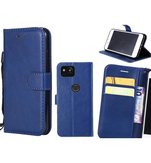 Google Pixel 2 Case Fine Leather Wallet Case - Blue
