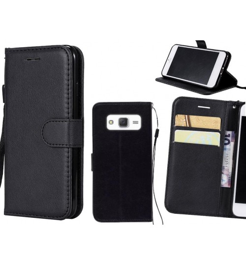 Galaxy J5 Case Fine Leather Wallet Case - Black