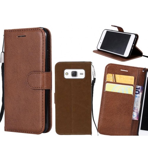Galaxy J5 Case Fine Leather Wallet Case - Brown