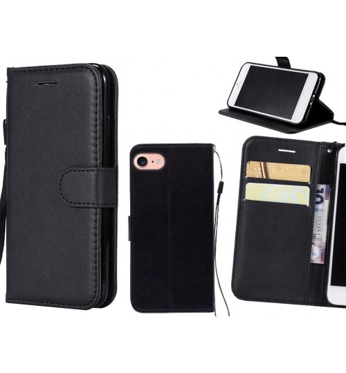 Iphone 8 Case Fine Leather Wallet Case - Black