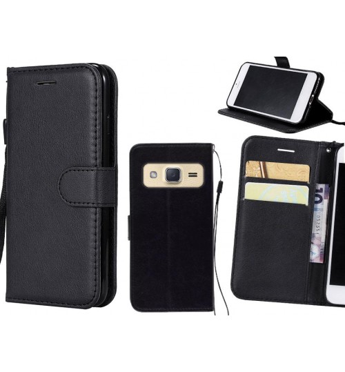 Galaxy J2 Case Fine Leather Wallet Case - Black