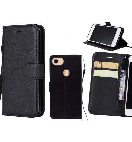 Oppo A75 Case Fine Leather Wallet Case - Black