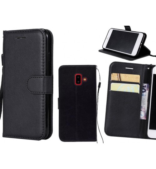 Galaxy J6 Plus Case Fine Leather Wallet Case - Black
