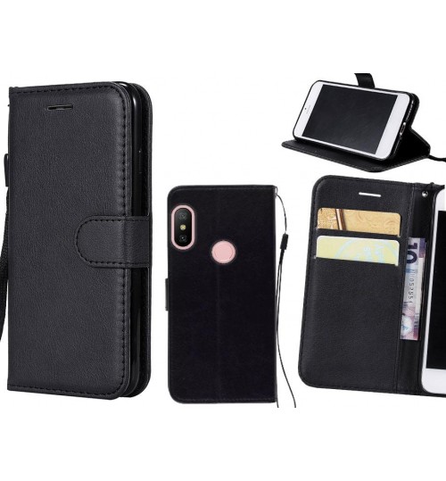 Xiaomi Redmi 6 Pro Case Fine Leather Wallet Case - Black