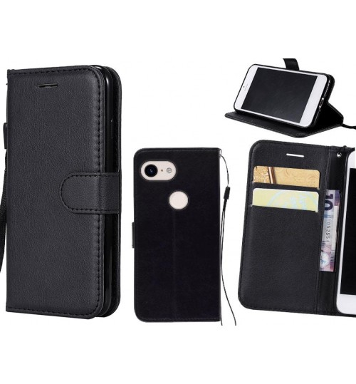 Google Pixel 3 Case Fine Leather Wallet Case - Black