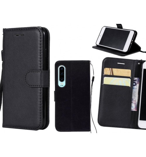 Huawei P30 Case Fine Leather Wallet Case - Black