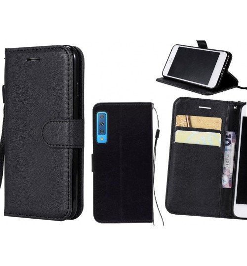 Galaxy A7 2018 Case Fine Leather Wallet Case - Black
