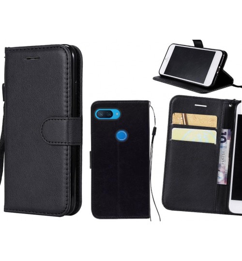 Xiaomi Mi 8 Lite Case Fine Leather Wallet Case - Black