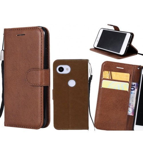 Google Pixel 3a Case Fine Leather Wallet Case - Brown