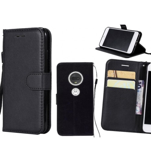 Moto G7 Case Fine Leather Wallet Case - Black