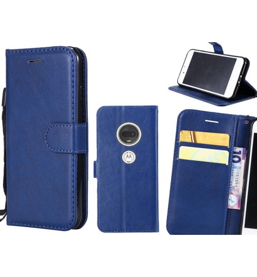 Moto G7 Case Fine Leather Wallet Case - Blue