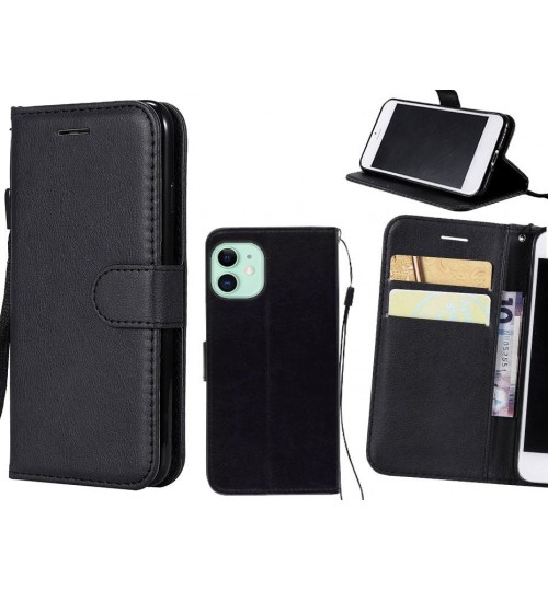 Iphone 11 Case Fine Leather Wallet Case - Black